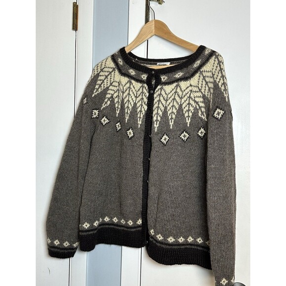 J Jill Cardigan Sweater Medium Brown Wildwood Fair Isle Wool Blend Nordic XL - Picture 9 of 11